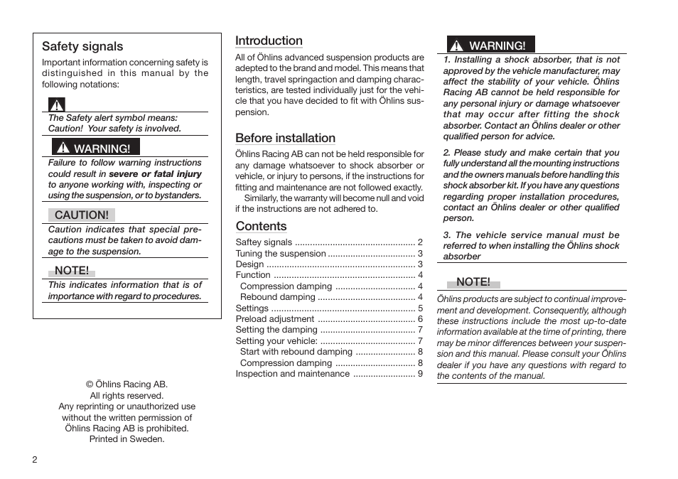 Ohlins 07235-01A5L.p65 User Manual | Page 2 / 12