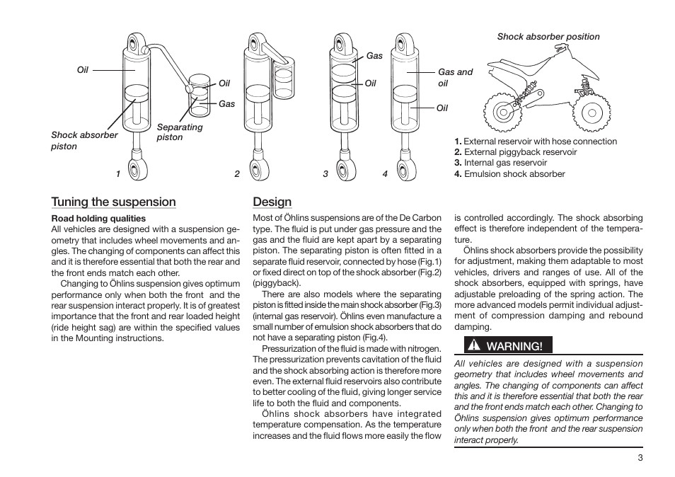 Design, Tuning the suspension, Warning | Ohlins 07235-01A5L.p65 User Manual | Page 3 / 12