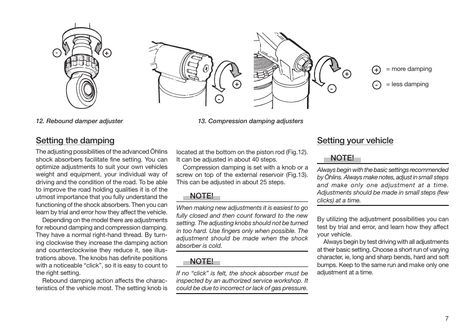 Setting the damping, Setting your vehicle | Ohlins 07235-01A5L.p65 User Manual | Page 7 / 12