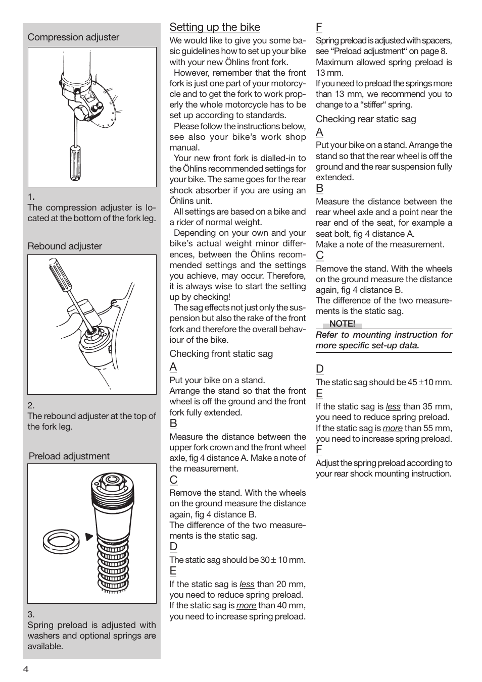 Setting up the bike | Ohlins FG 012 User Manual | Page 4 / 16