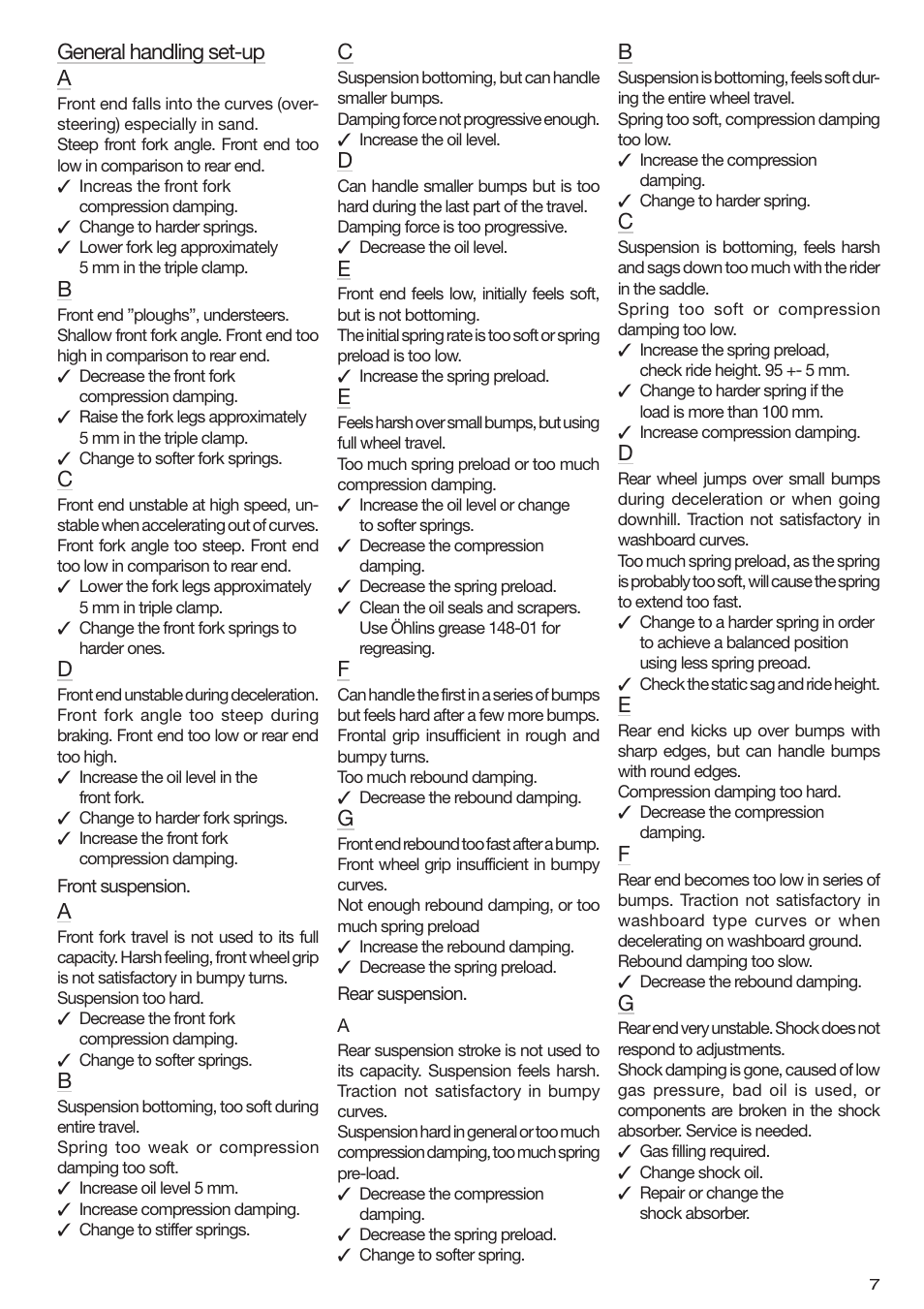 General handling set-up a | Ohlins FG 012 User Manual | Page 7 / 16