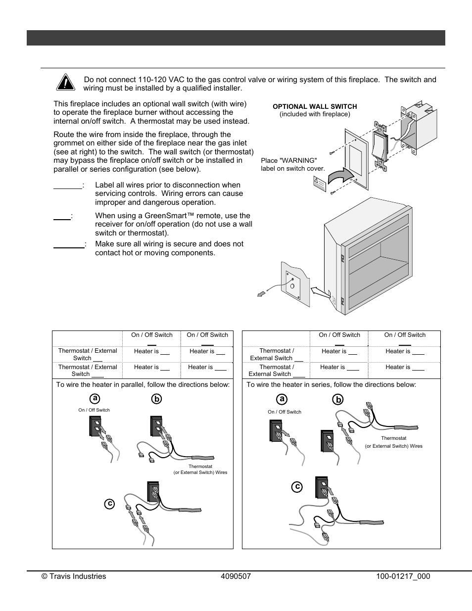Installation, Optional wall switch or thermostat installation, For qualified installers only) | Parallel connection series connection | Omni Group GREEN SMART 864 User Manual | Page 17 / 72
