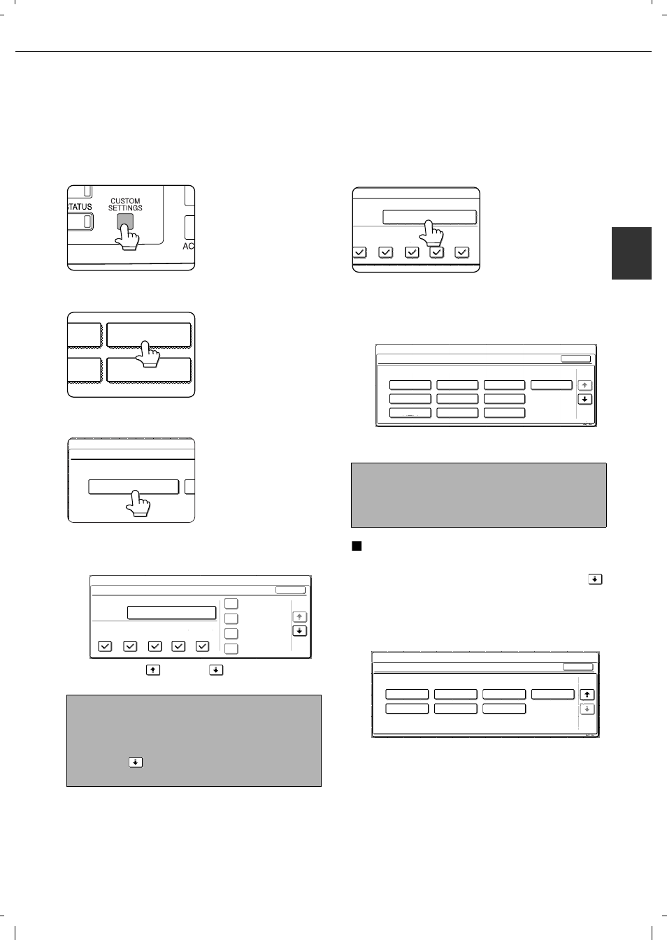 Setting the paper type and paper size, User type, Press the [custom settings] key | Touch the [paper tray settings] key, Touch the [tray settings] key, Touch the [type / size] key | Olivetti 4501 User Manual | Page 35 / 188