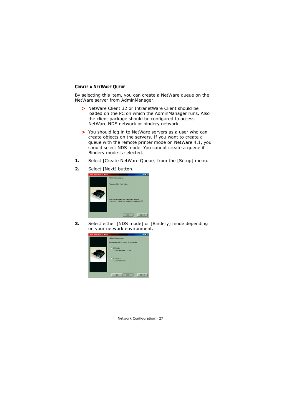 Create a netware queue | Olivetti P26W User Manual | Page 27 / 95