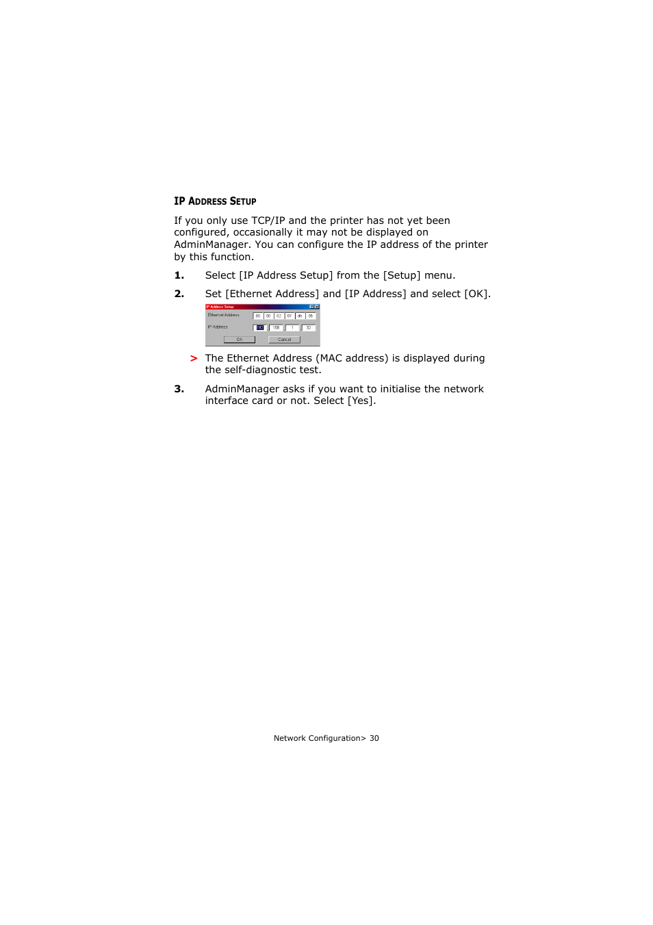 Ip address setup | Olivetti P26W User Manual | Page 30 / 95