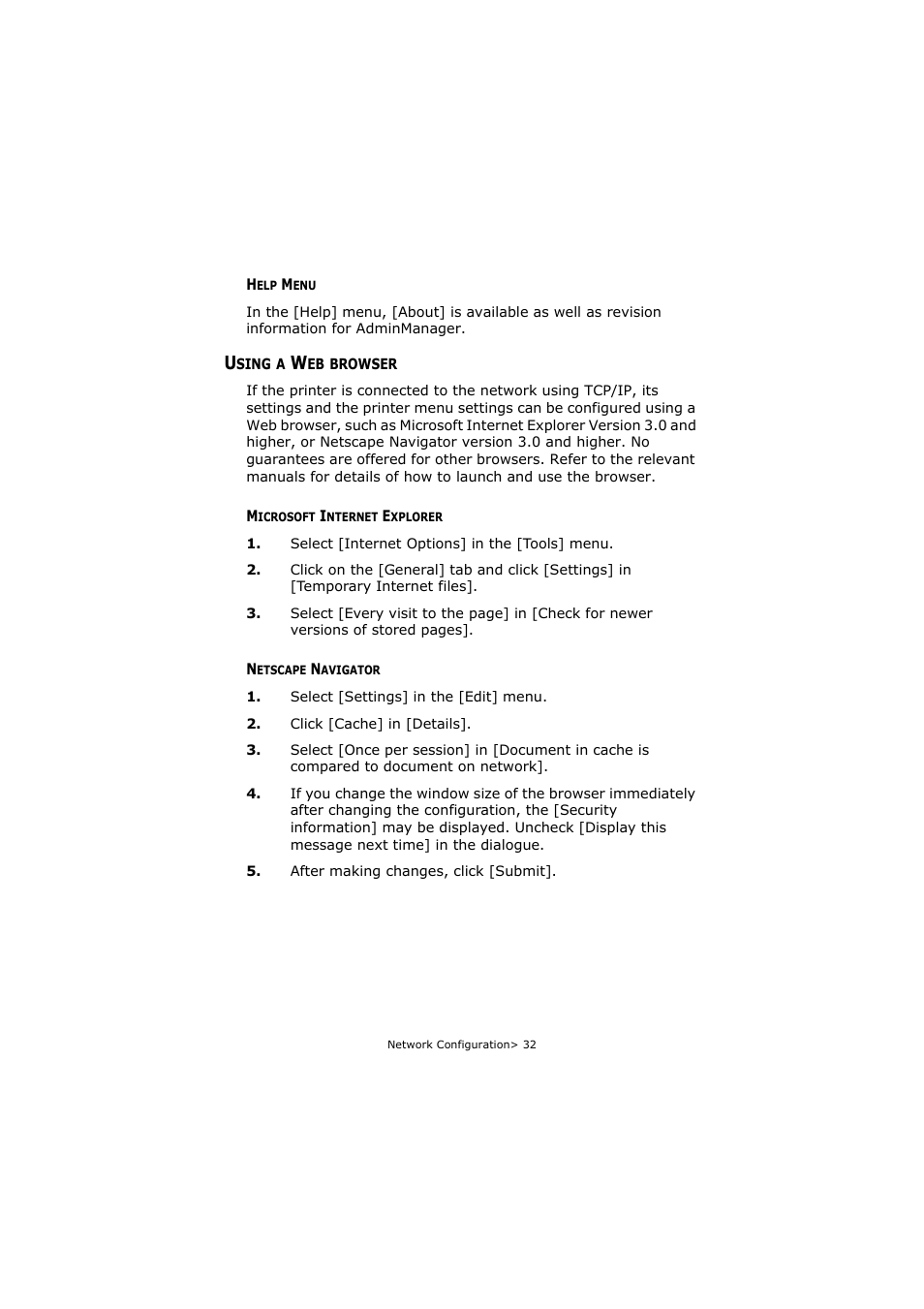 Help menu, Using a web browser, Microsoft internet explorer | Netscape navigator, Microsoft internet explorer netscape navigator | Olivetti P26W User Manual | Page 32 / 95