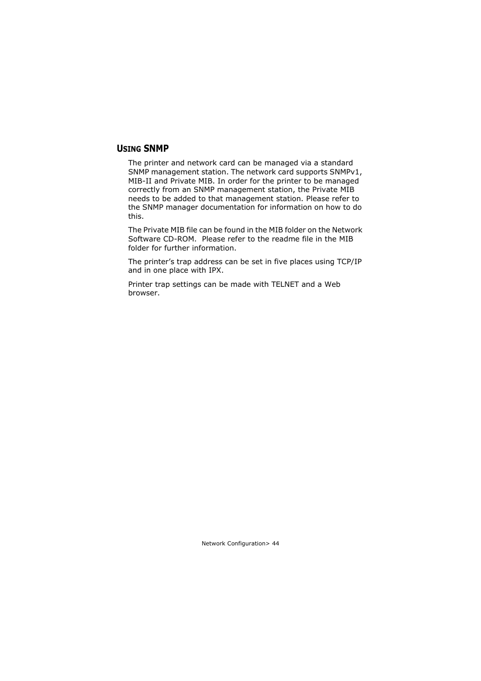 Using snmp, Snmp | Olivetti P26W User Manual | Page 44 / 95