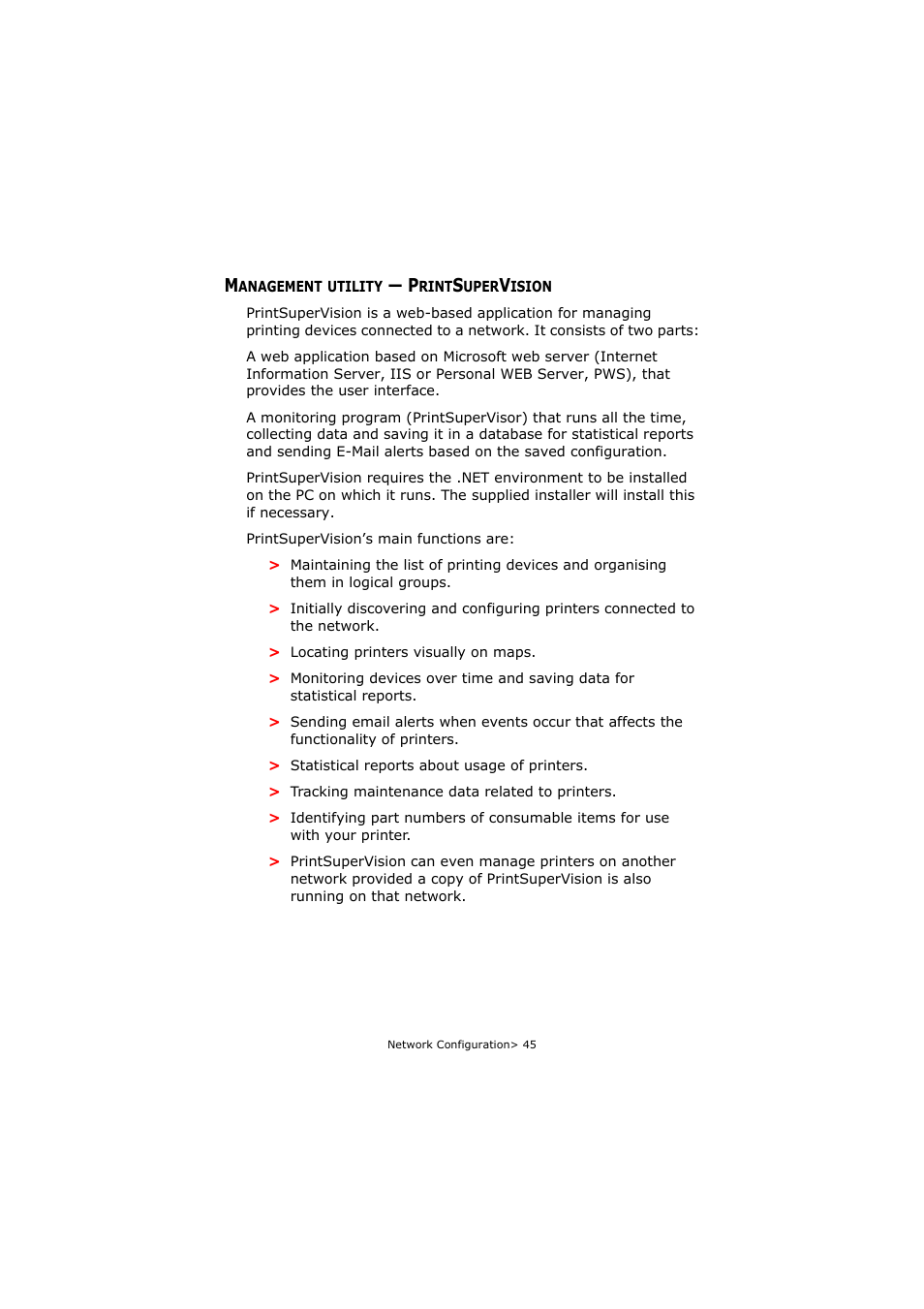 Management utility - printsupervision, Management utility — printsupervision | Olivetti P26W User Manual | Page 45 / 95