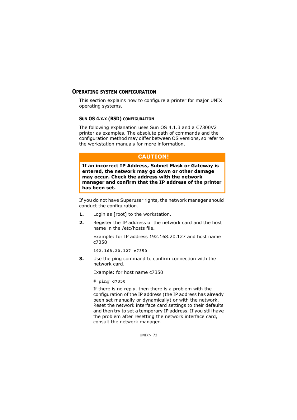 Operating system configuration, Sun os 4.x.x (bsd) configuration | Olivetti P26W User Manual | Page 72 / 95