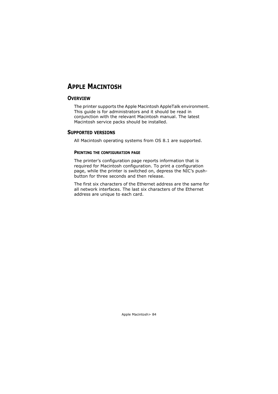 Apple macintosh, Overview, Supported versions | Overview supported versions, Pple, Acintosh | Olivetti P26W User Manual | Page 84 / 95