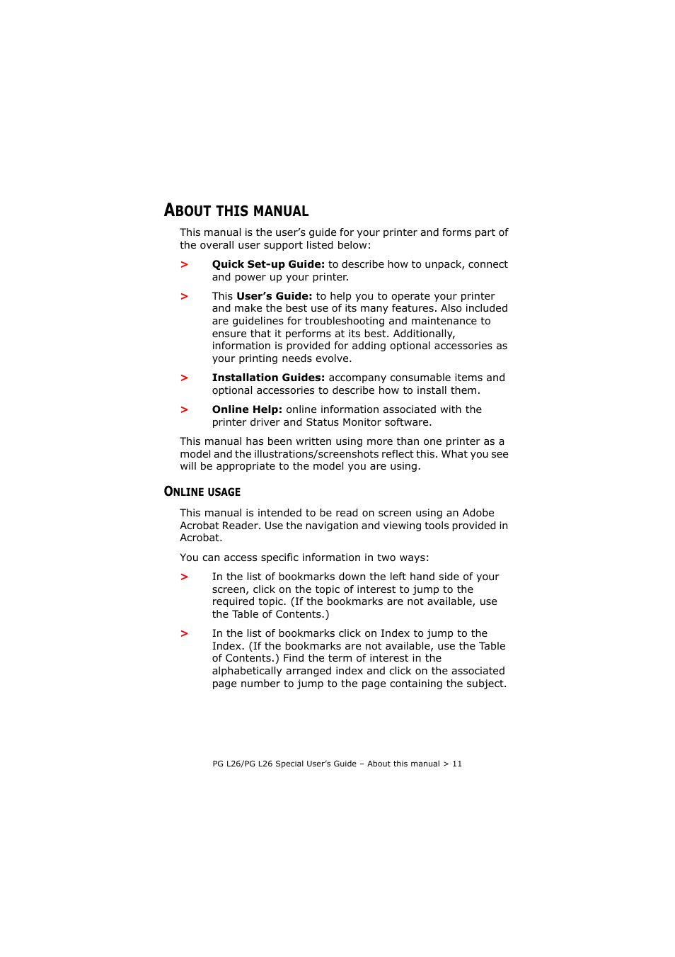 About this manual, Online usage, Bout | This, Manual | Olivetti PG L26 Special User Manual | Page 11 / 93