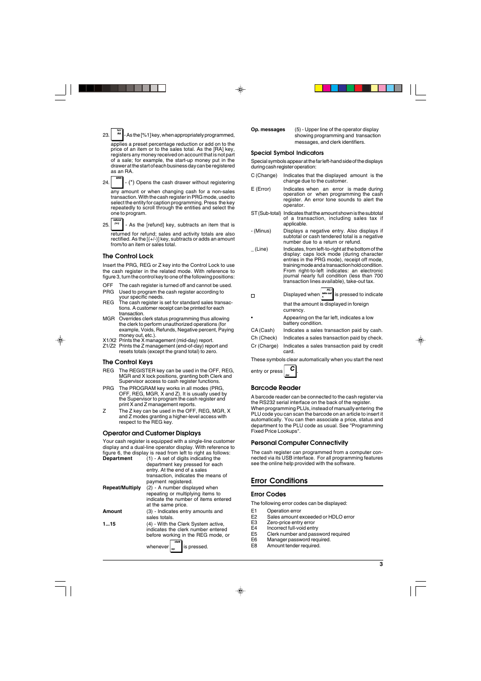 Error conditions | Olivetti ECR 6900 User Manual | Page 11 / 50