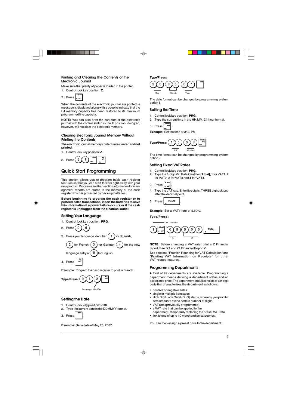 Quick start programming | Olivetti ECR 6900 User Manual | Page 13 / 50