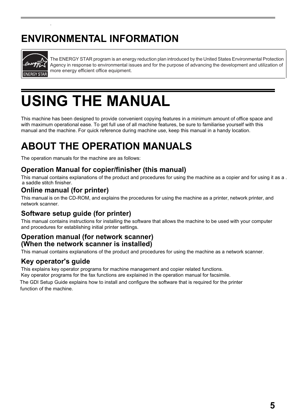 Environmental information, Using the manual, About the operation manuals | Olivetti 2701 User Manual | Page 7 / 107