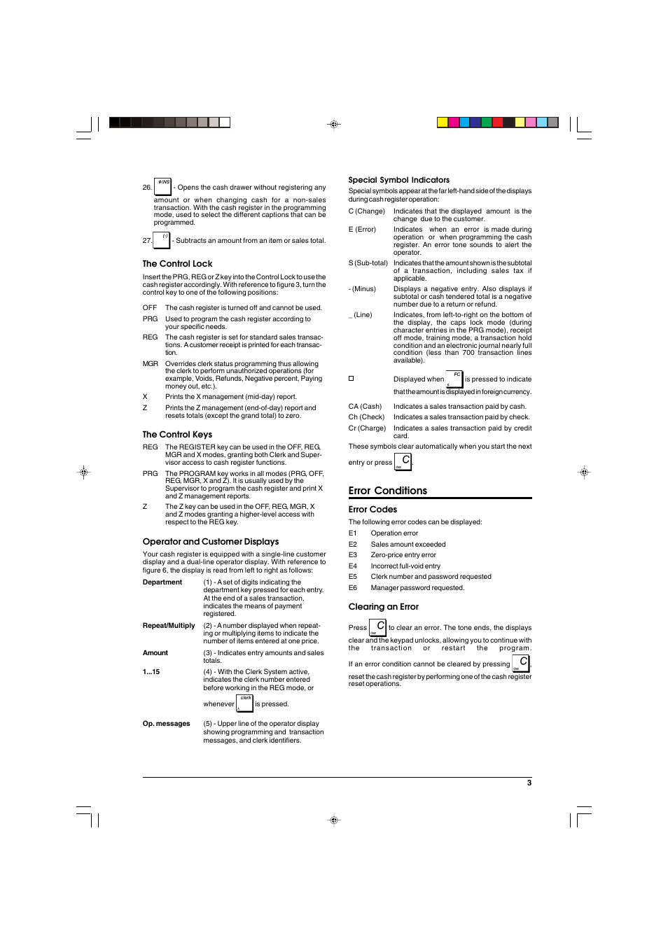 Error conditions | Olivetti ECR 5900 User Manual | Page 11 / 45