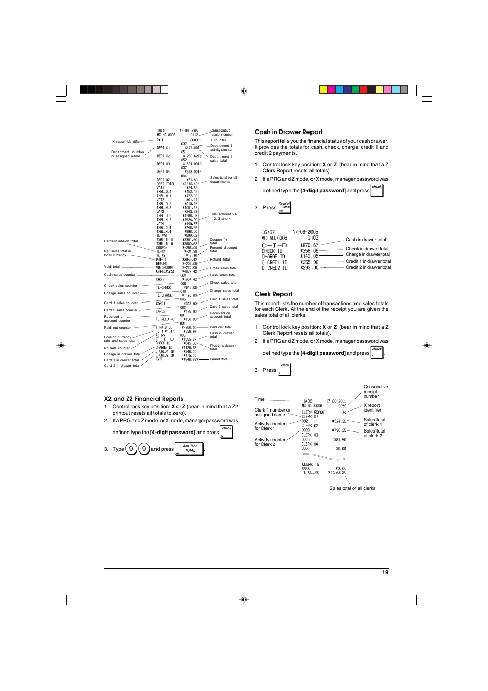 English, Cash in drawer report, Clerk report | Olivetti ECR 5900 User Manual | Page 27 / 45