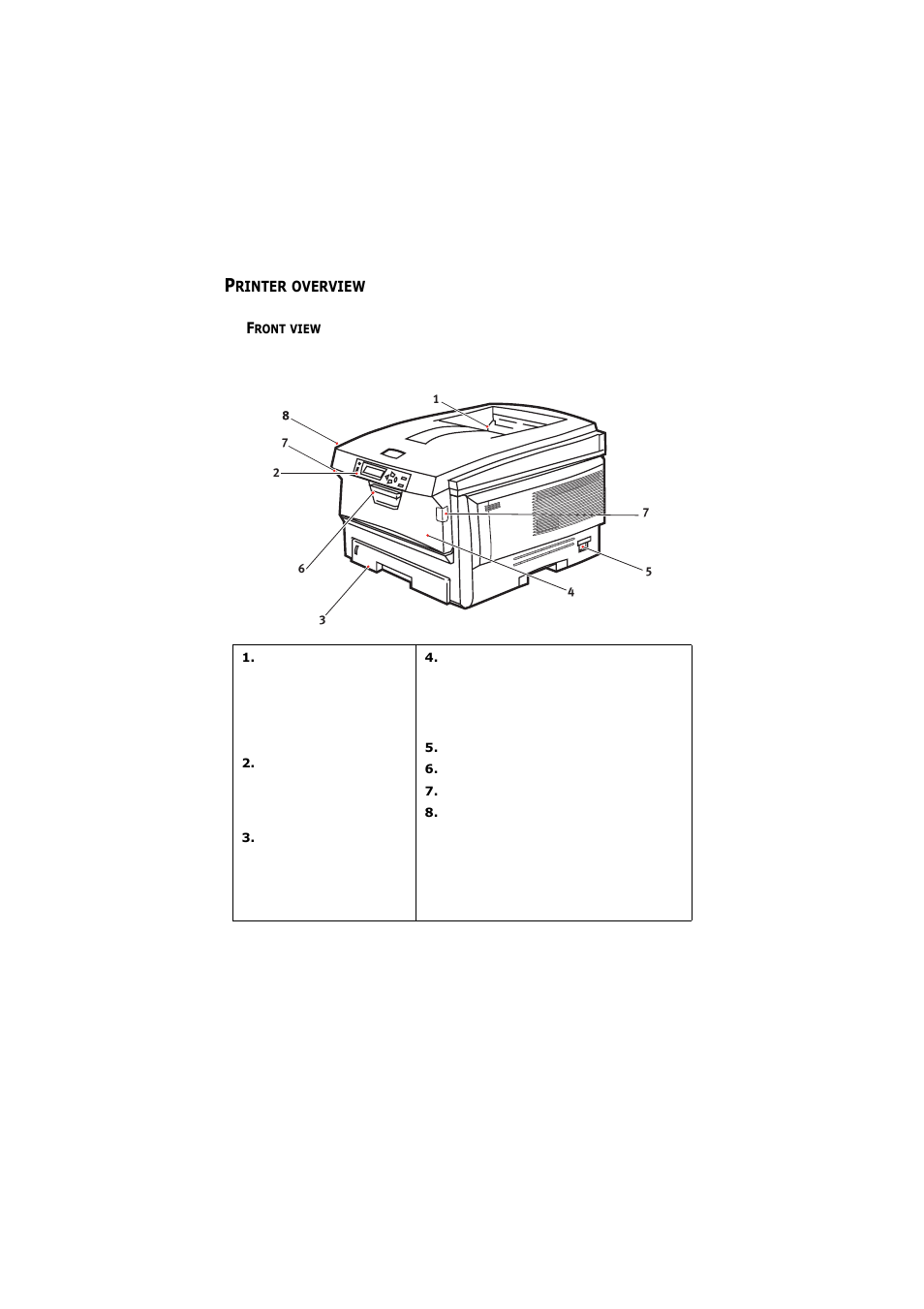 Printer overview, Front view | Olivetti D-COLOR P26 User Manual | Page 10 / 174