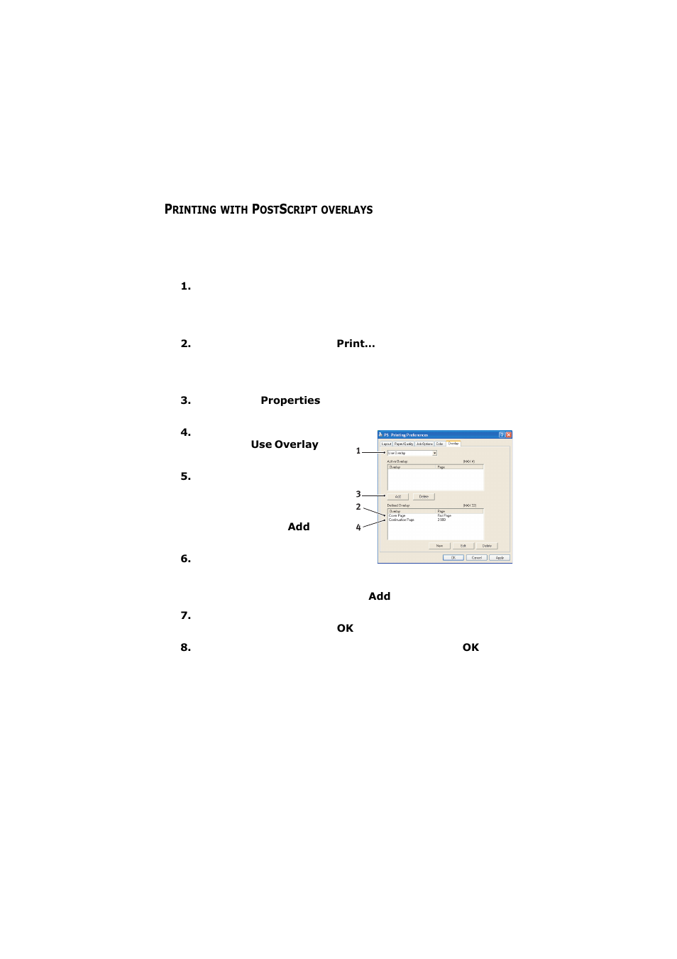 Printing with postscript overlays | Olivetti D-COLOR P26 User Manual | Page 127 / 174