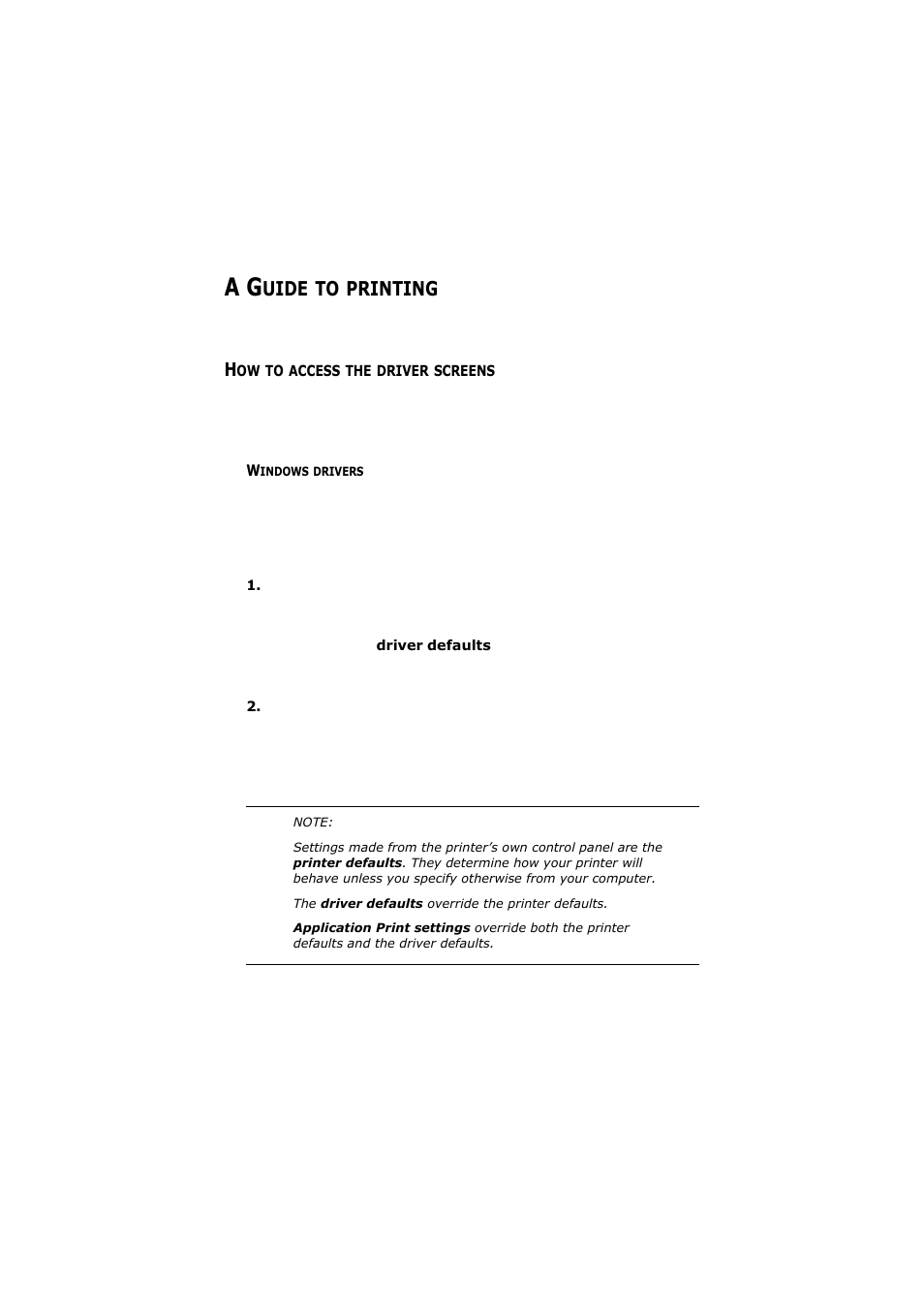 A guide to printing, How to access the driver screens, Windows drivers | Uide, Printing | Olivetti D-COLOR P26 User Manual | Page 29 / 174