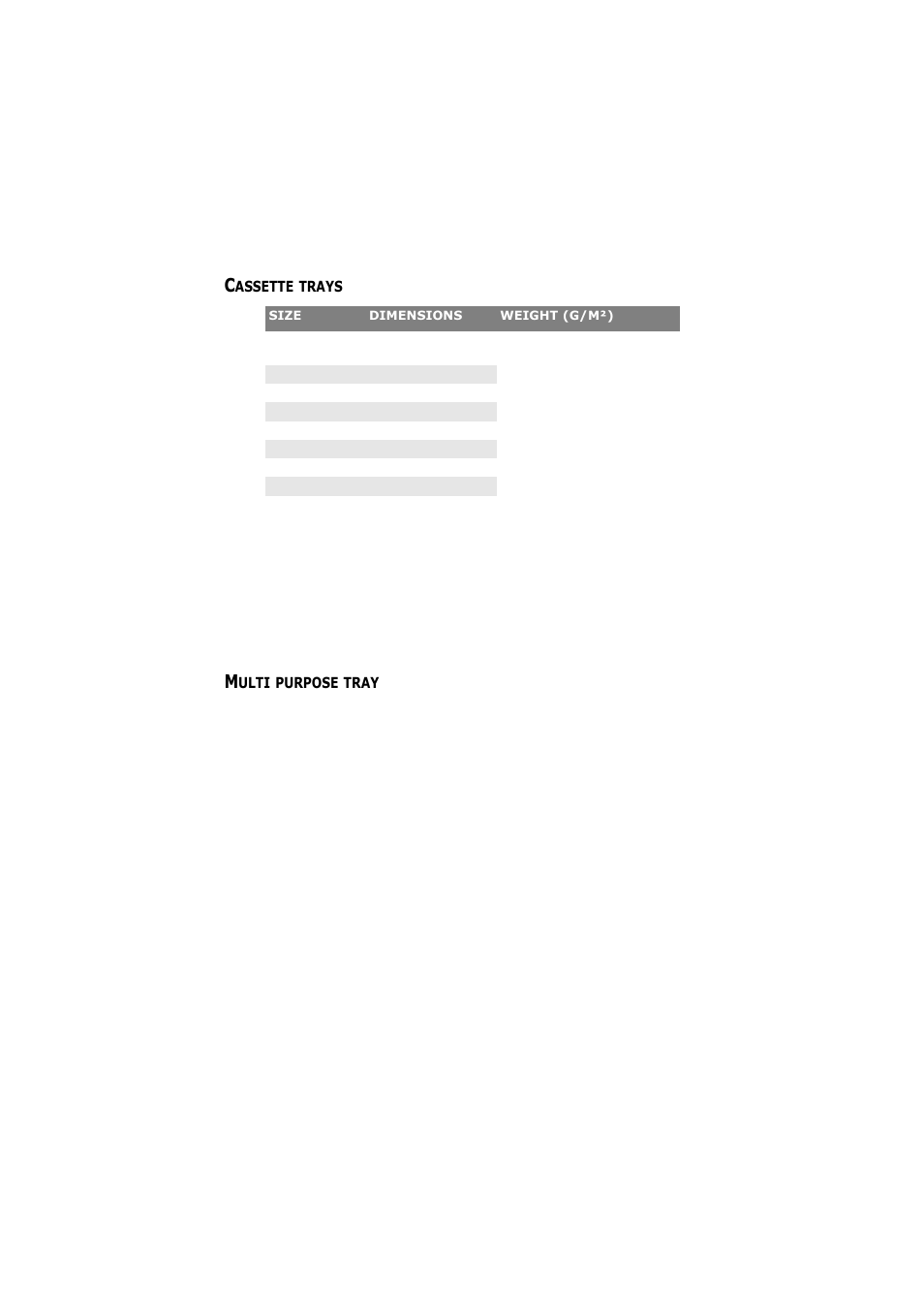 Cassette trays, Multi purpose tray, Cassette trays multi purpose tray | Olivetti d-Color P26W User Manual | Page 12 / 97