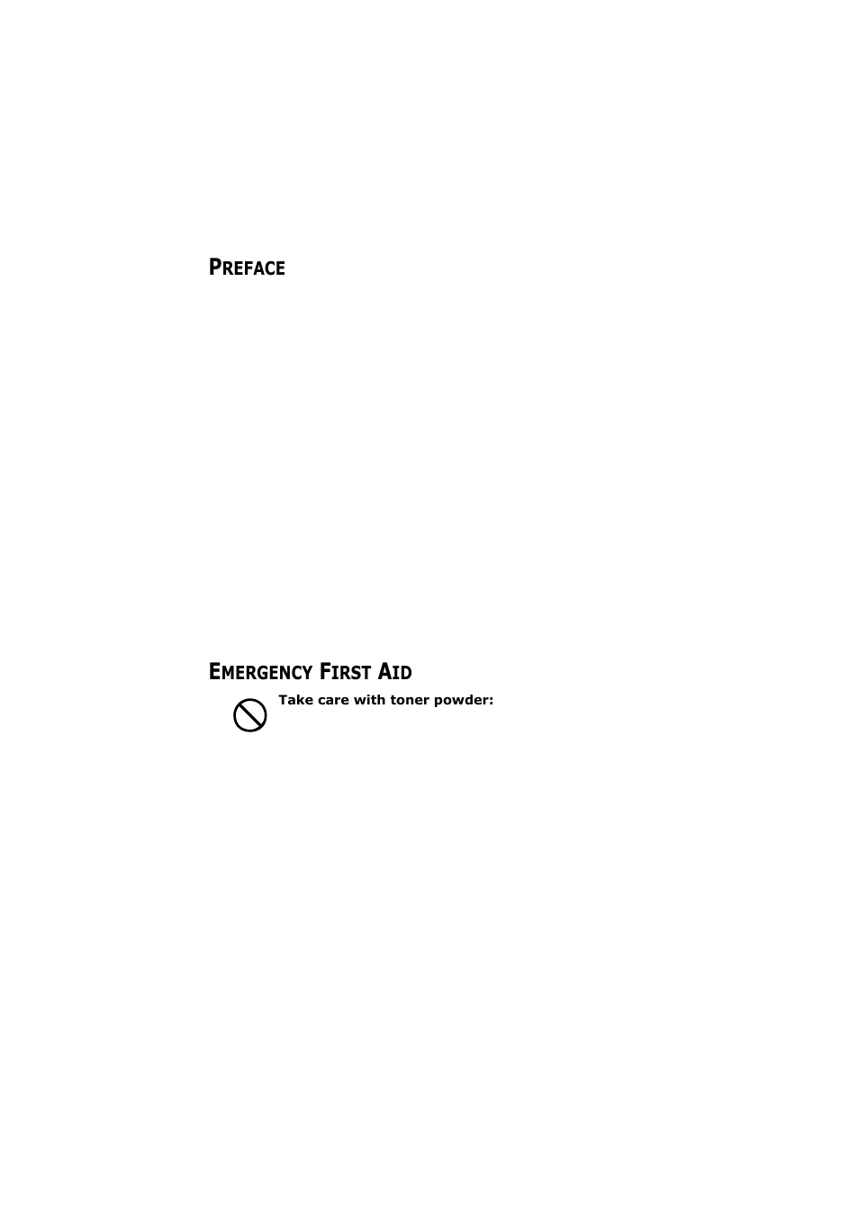 Preface, Emergency first aid, Reface | Mergency, Irst | Olivetti d-Color P26W User Manual | Page 3 / 97