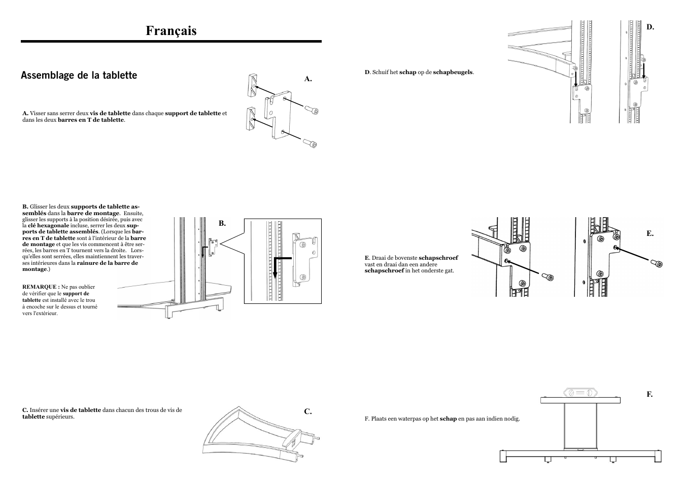 Français, Assemblage de la tablette | Omnimount G3FP SHELF User Manual | Page 4 / 8