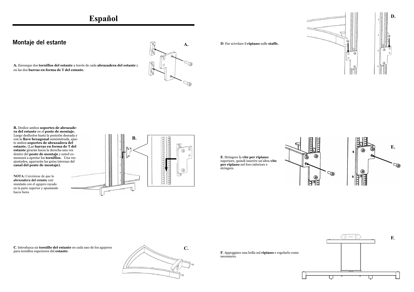 Español, Montaje del estante | Omnimount G3FP SHELF User Manual | Page 6 / 8