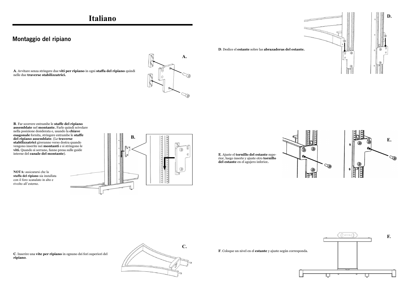 Italiano, Montaggio del ripiano | Omnimount G3FP SHELF User Manual | Page 7 / 8