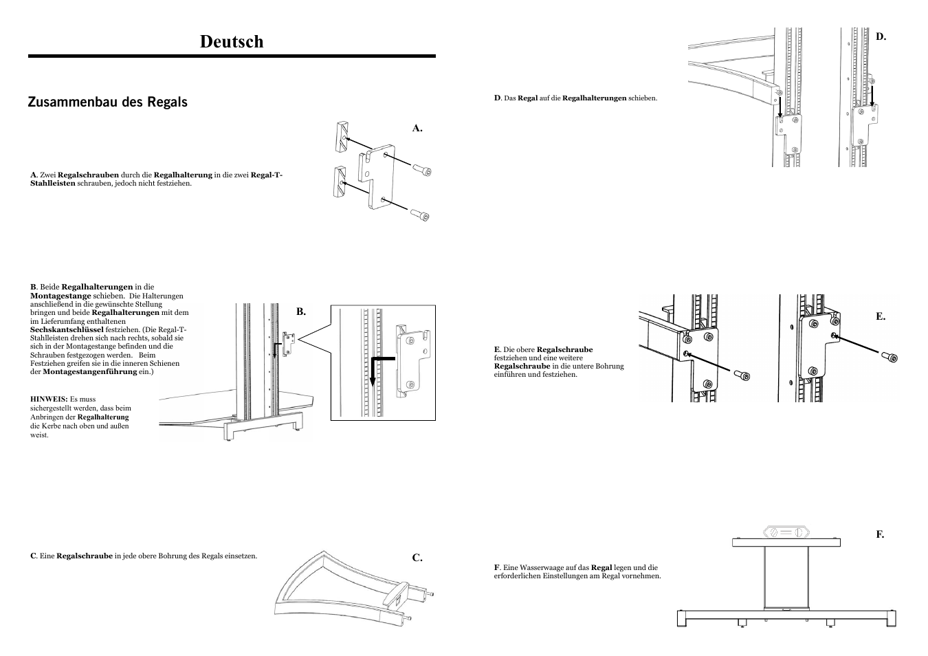 Deutsch, Zusammenbau des regals | Omnimount G3FP SHELF User Manual | Page 8 / 8