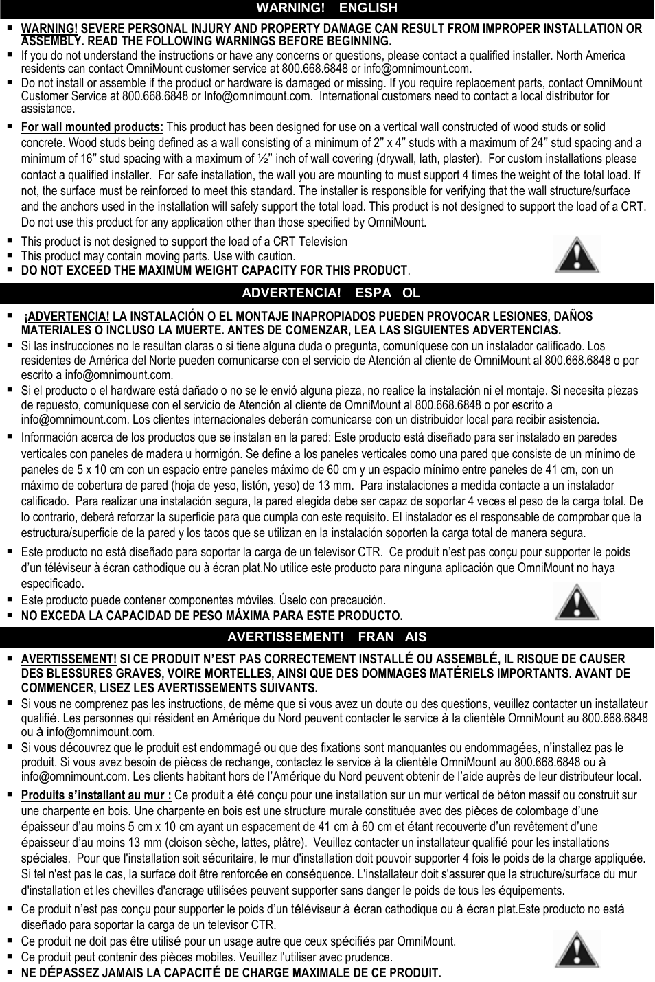 Omnimount 10238 User Manual | Page 2 / 28