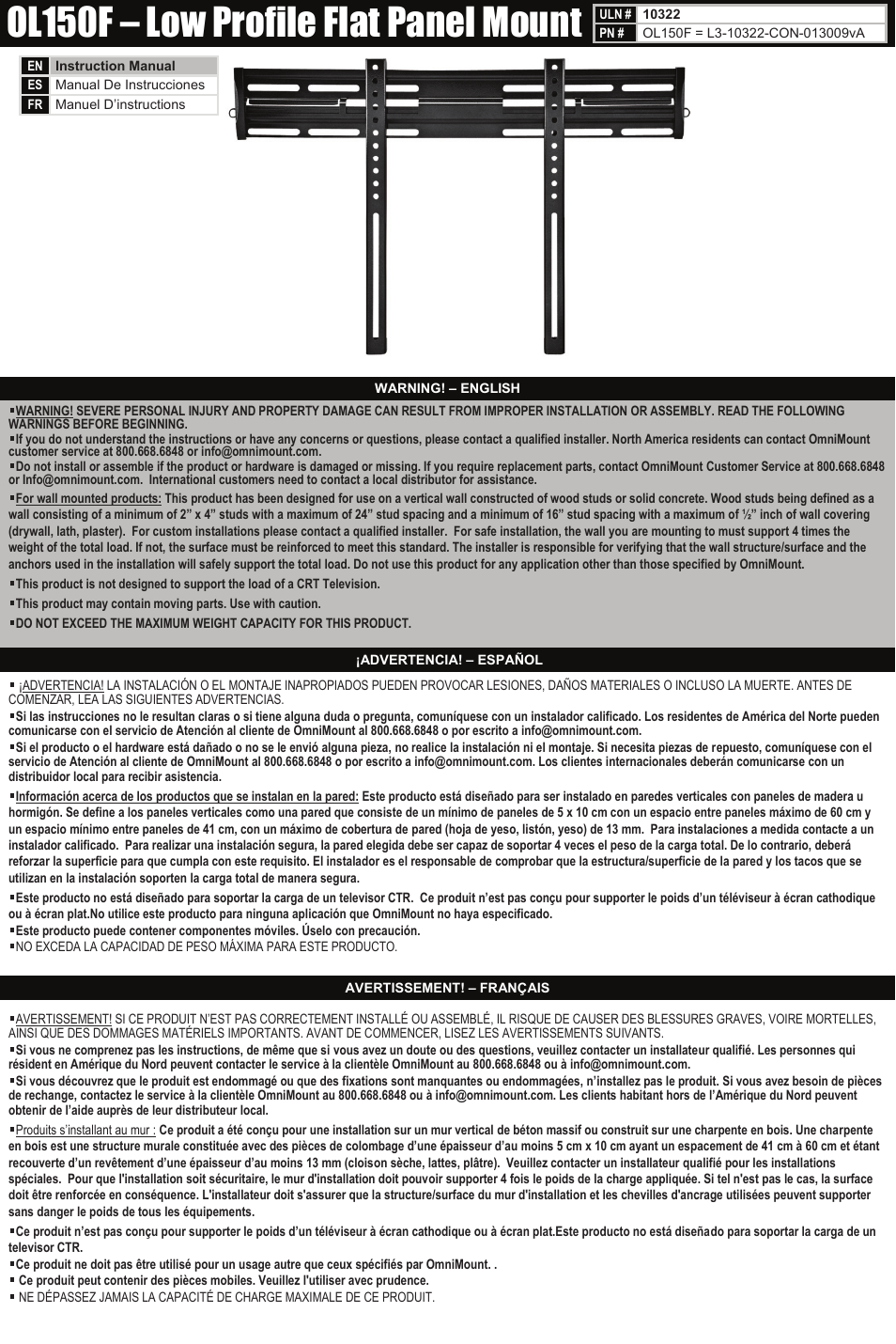 Omnimount 10322 User Manual | 2 pages