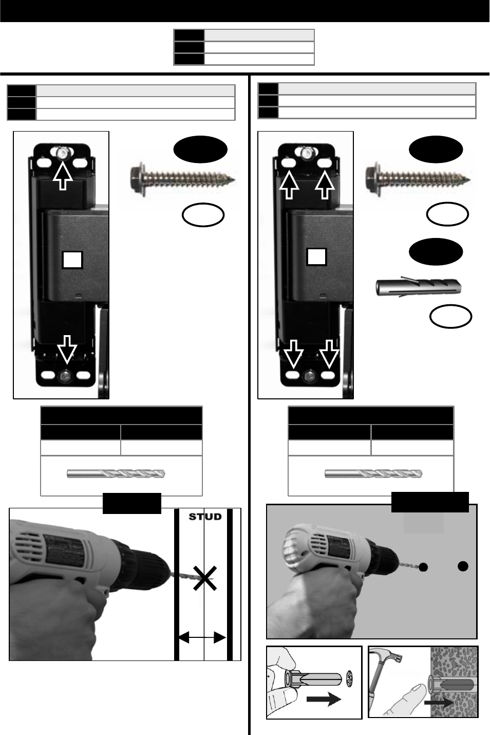 Step 7, Masonry pilot, Wood pilot | X4 x2 w-a w-a w-b 1 1 | Omnimount UL10333 User Manual | Page 17 / 28