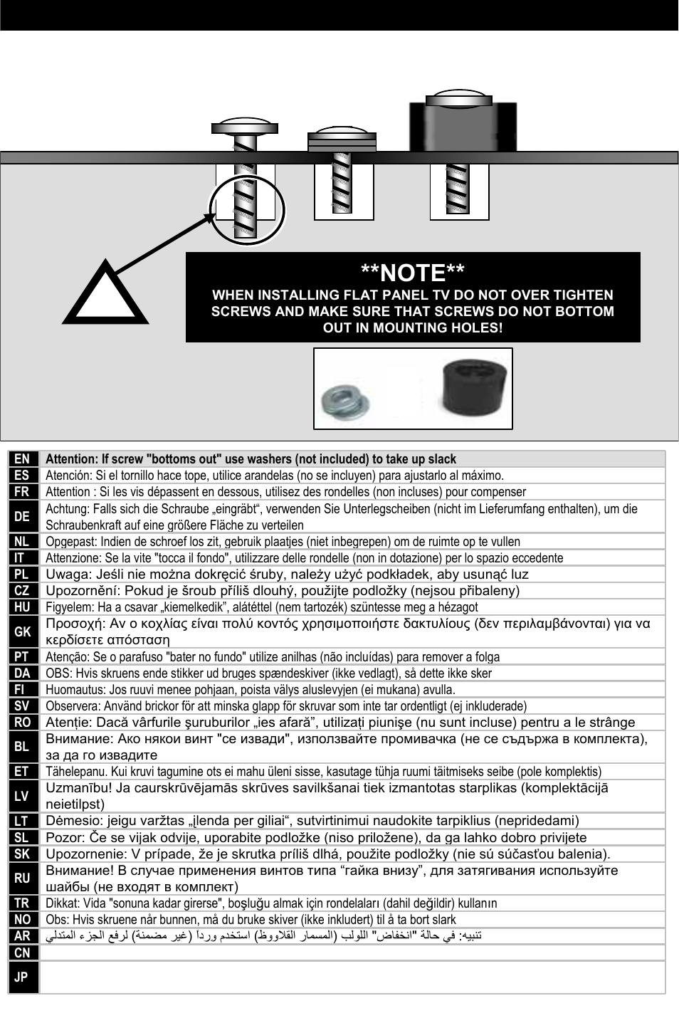 Caution! - screws bottoming out, Caution | Omnimount OM10321 User Manual | Page 18 / 28