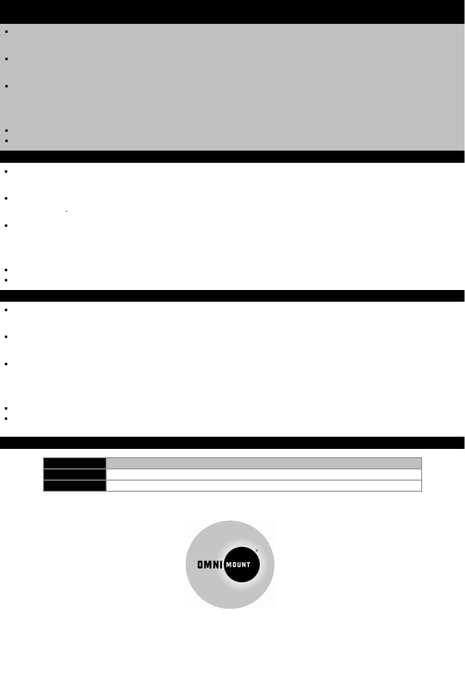 Gracias por adquirir un producto de omnimount, Merci d’avoir acheté un produit omnimount | Omnimount L3-OM1100274-PRO-110409vA User Manual | Page 4 / 4