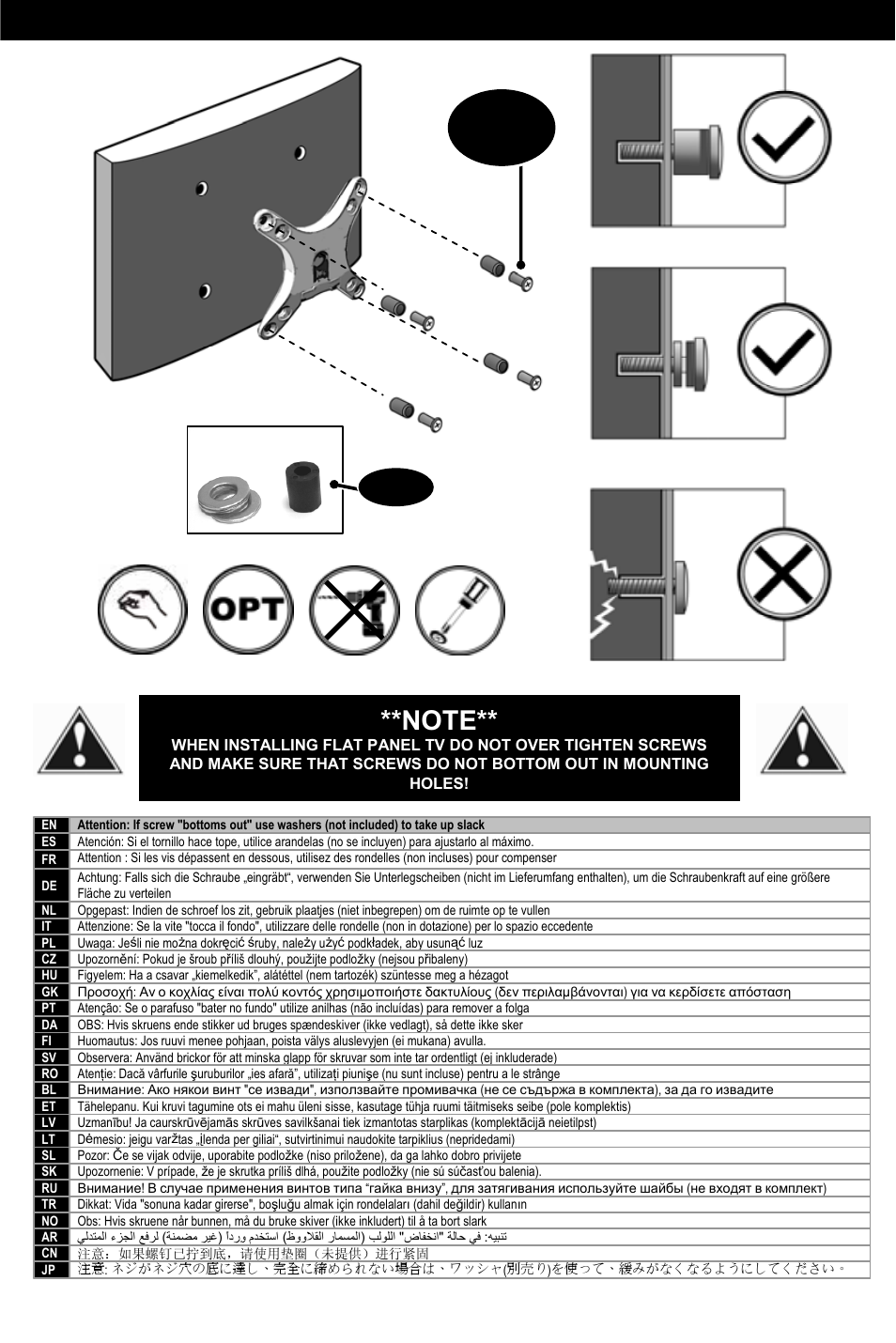 Caution! - screws bottoming out, M-c m-a – m-b | Omnimount CL-S User Manual | Page 20 / 32