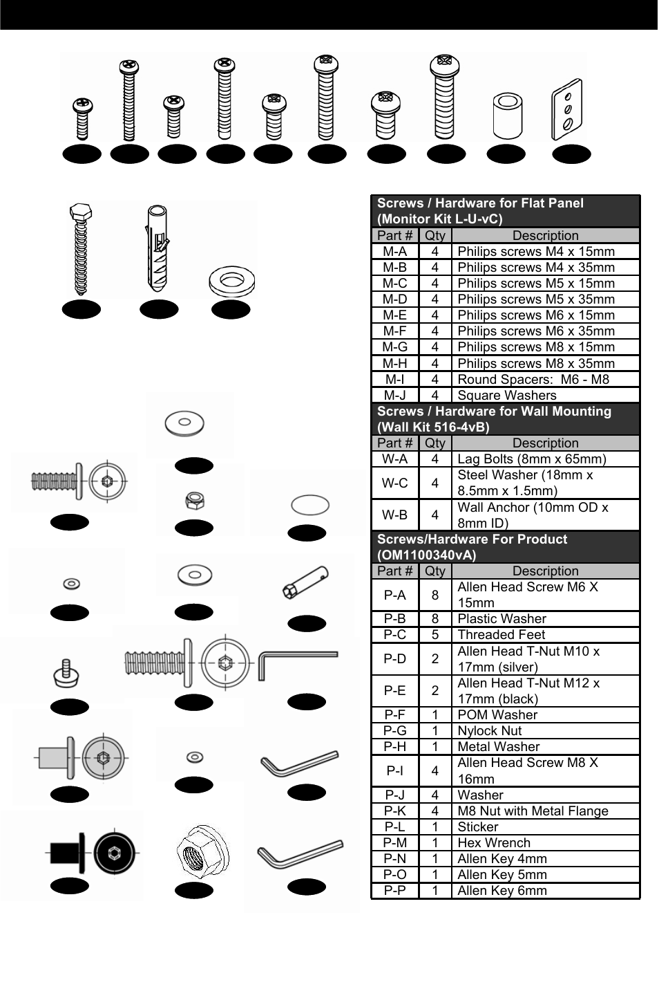 Hardware | Omnimount Verona 55FP User Manual | Page 11 / 36