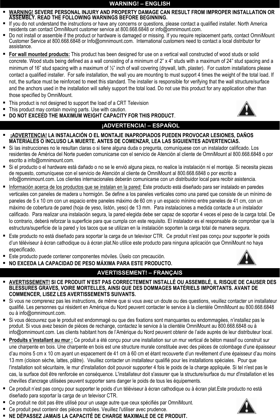 Omnimount Verona 55FP User Manual | Page 3 / 36