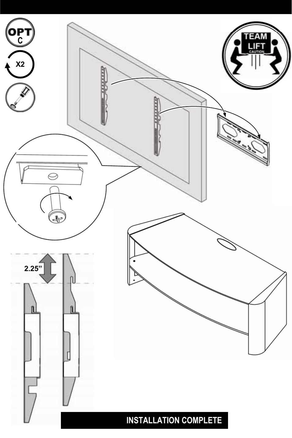 Option c - installation complete | Omnimount Verona 55FP User Manual | Page 32 / 36