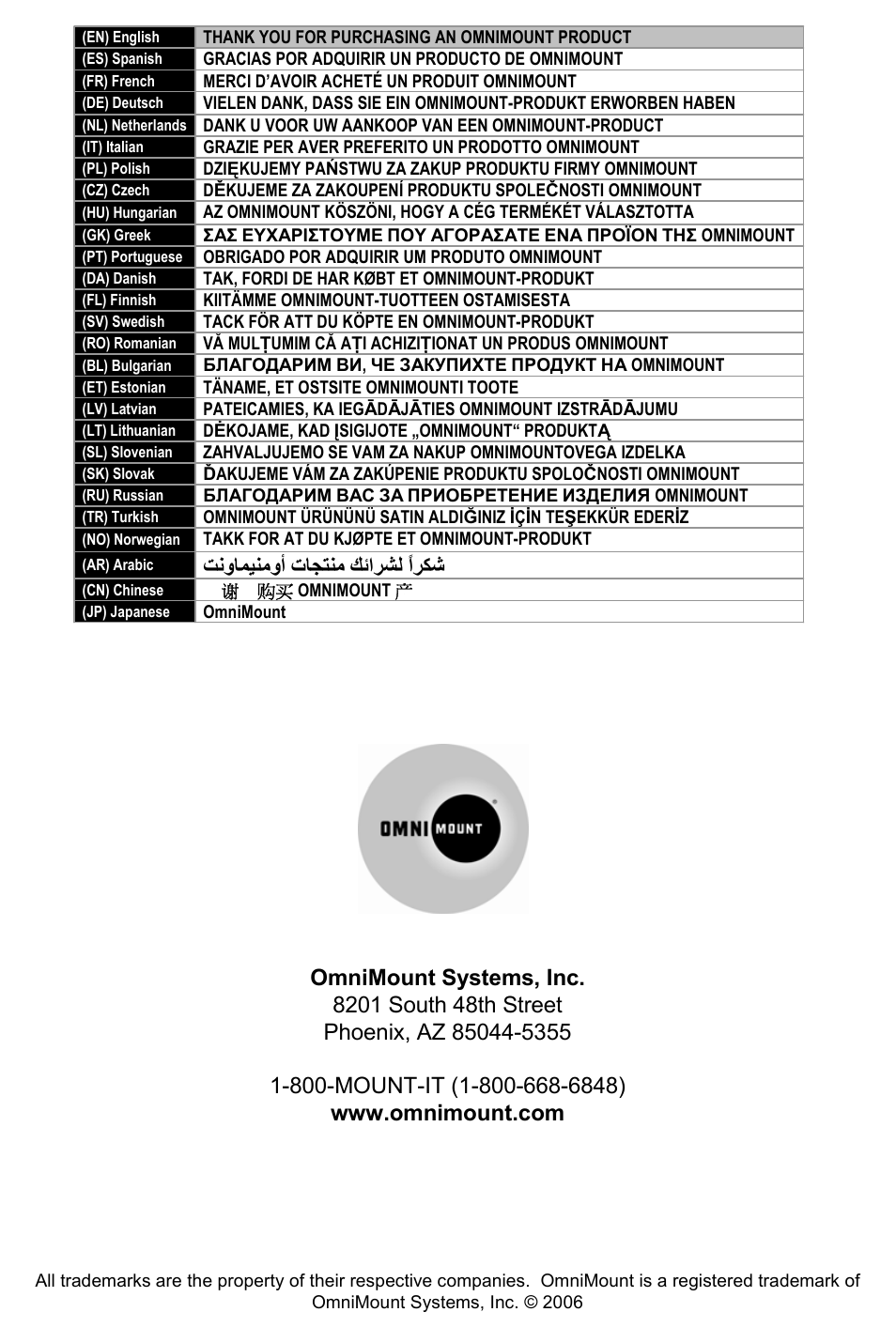 Omnimount Verona 55FP User Manual | Page 36 / 36