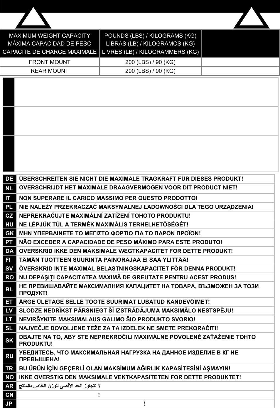 Caution, Weight capacity | Omnimount OM10019 User Manual | Page 9 / 32