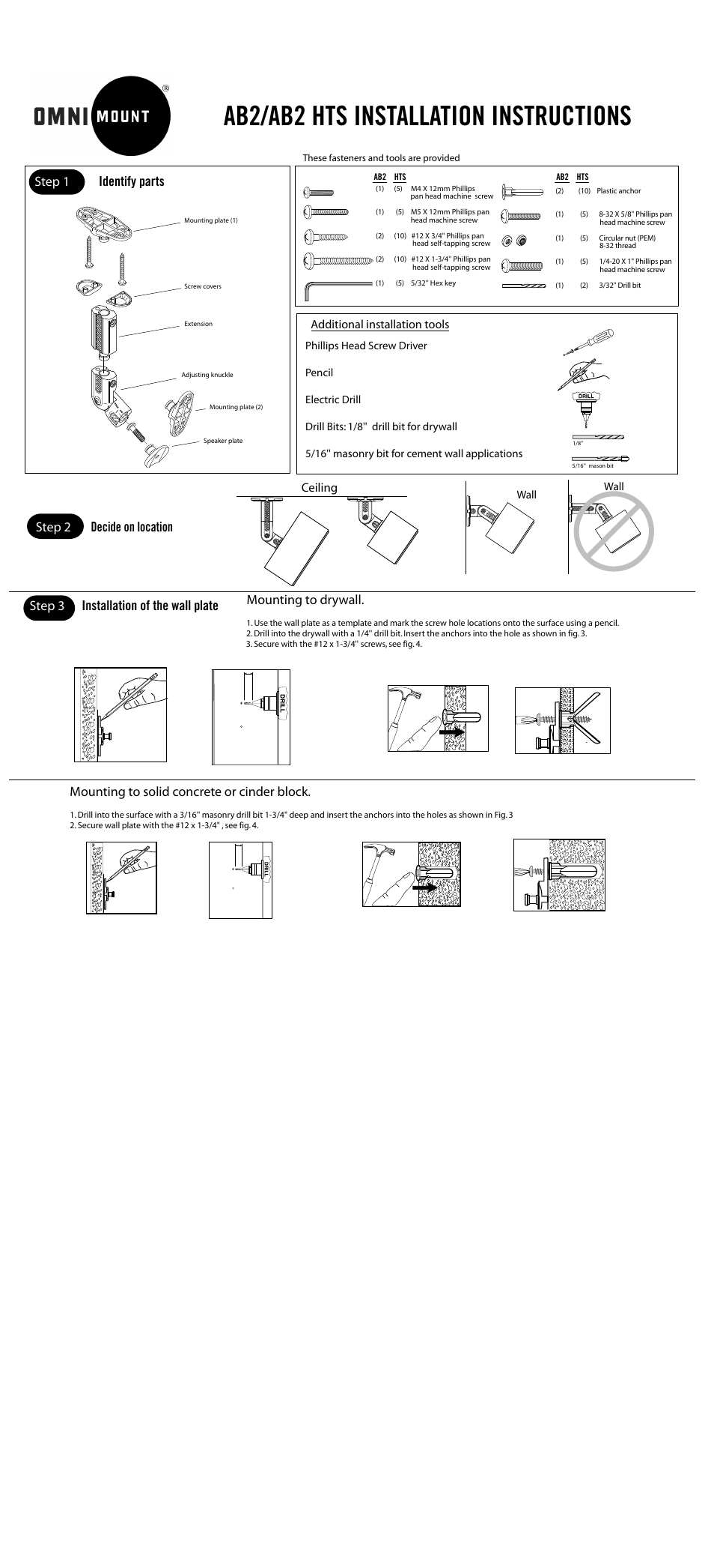 Omnimount AB2 User Manual | 2 pages