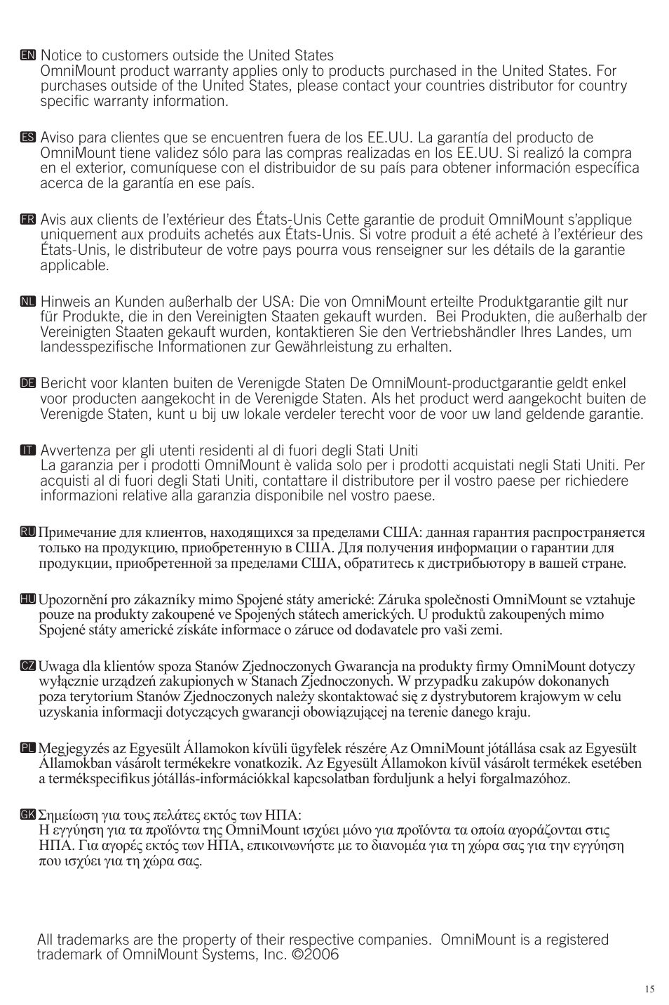 Omnimount EL0 User Manual | Page 15 / 16