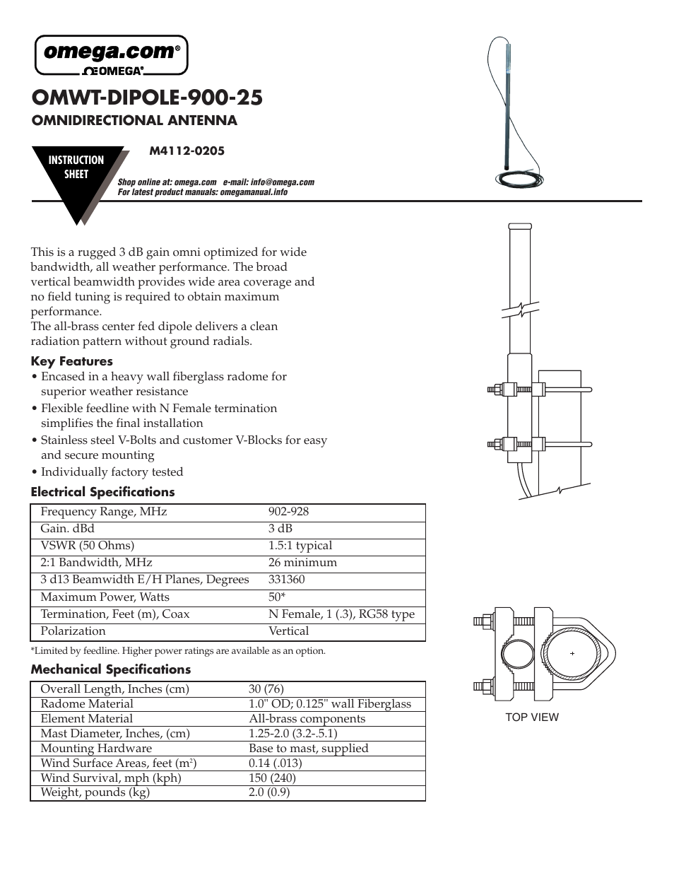Omega Vehicle Security OMWT-DIPOLE-900-25 User Manual | 2 pages