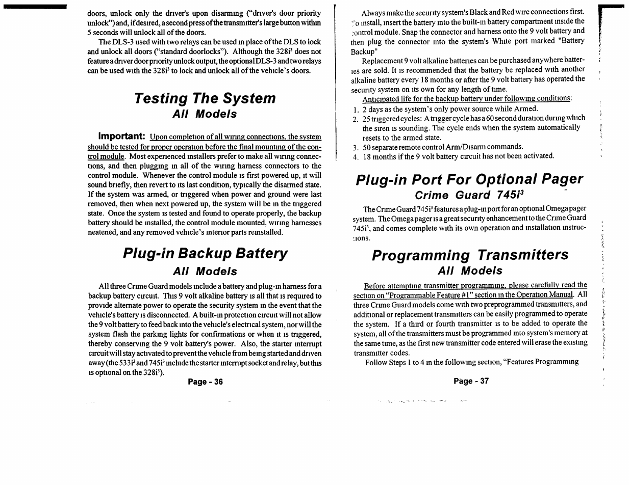 Testing | Omega Vehicle Security 533i 3 User Manual | Page 76 / 85