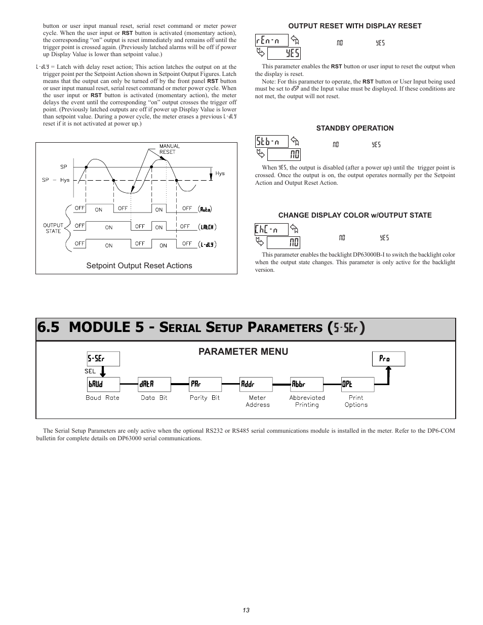 Sser, 5 module 5 - s, Yes ren-n | No stb-n, No chc-n, Erial, Etup, Arameters | Omega Vehicle Security DP63000A-I User Manual | Page 13 / 16