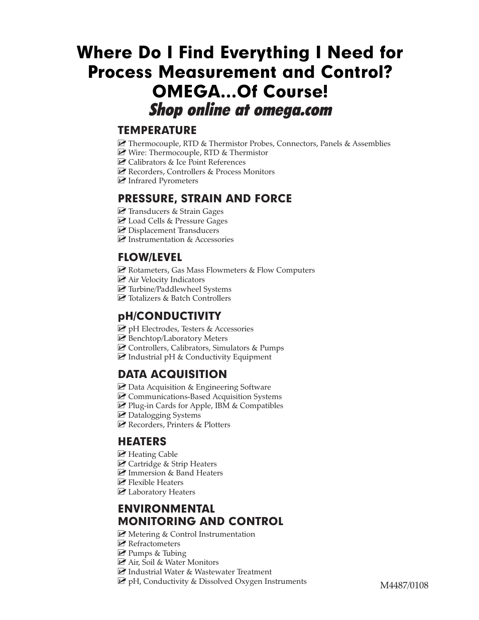 Temperature, Pressure, strain and force, Flow/level | Ph/conductivity, Data acquisition, Heaters, Environmental monitoring and control | Omega Vehicle Security DP63000A-I User Manual | Page 16 / 16