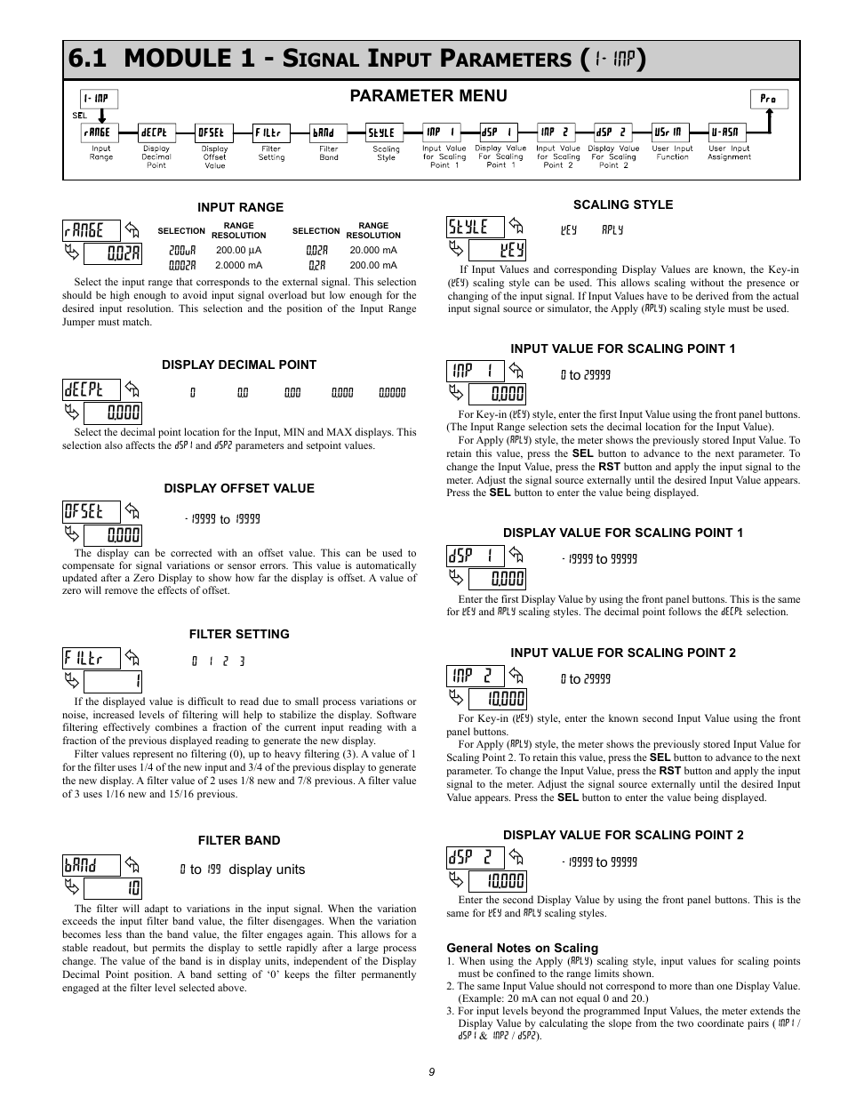 1 module 1 - s, 02a ran6e, 000 decpt | 1filtr, 10 band, Key style, 000 inp 1, 000 dsp 1, 000 inp 2, 000 dsp 2 | Omega Vehicle Security DP63000A-I User Manual | Page 9 / 16
