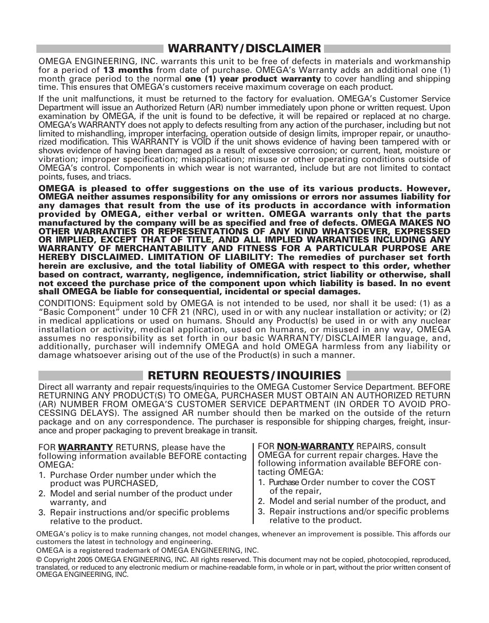 Warranty / disclaimer, Return requests / inquiries | Omega Vehicle Security DRF-RES Series User Manual | Page 11 / 12