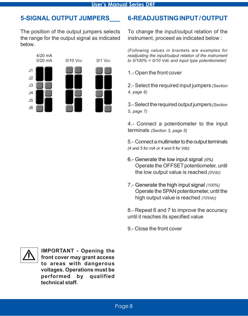 Readjusting input / output, Signal output jumpers | Omega Vehicle Security DRF-RES Series User Manual | Page 8 / 12