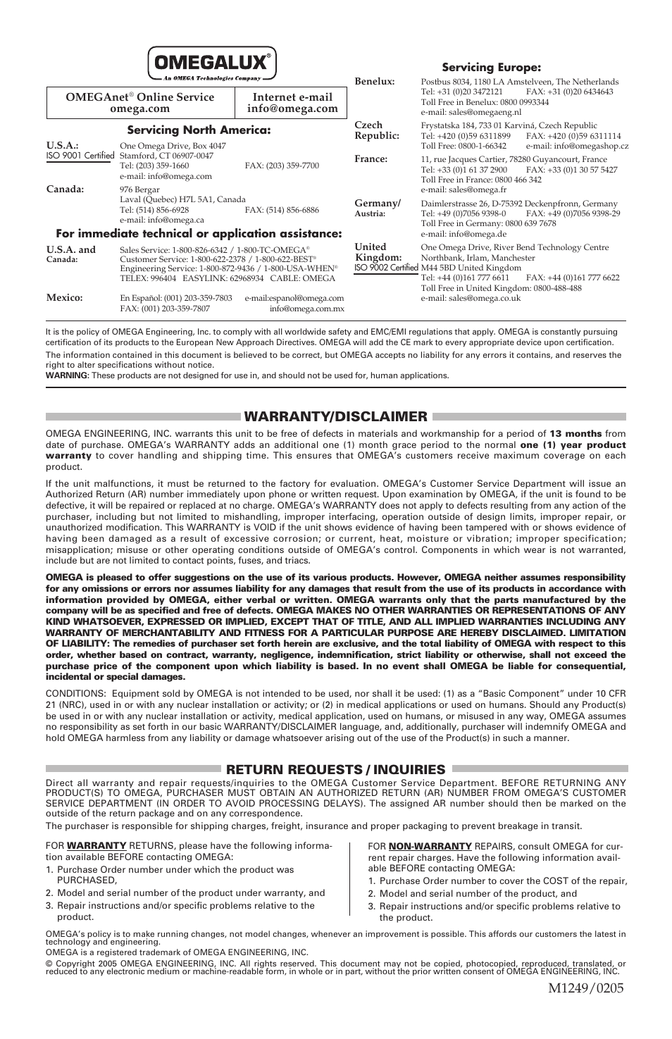 Warranty/disclaimer, Return requests / inquiries | Omega Vehicle Security KH User Manual | Page 4 / 4
